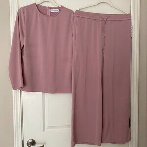 Veiled Collection Long Sleeve Top & Wide Leg Pants Lounge Set Pink Womens Medium